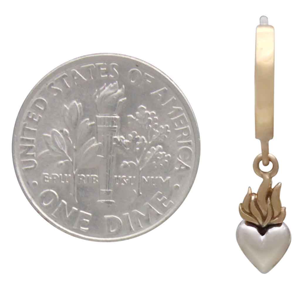 Nina Designs - Bronze Huggie Hoops with Mixed Metal Flaming Heart 25x6mm