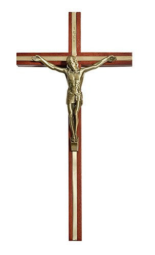10” Gold inlay Crucifix in Walnut finish