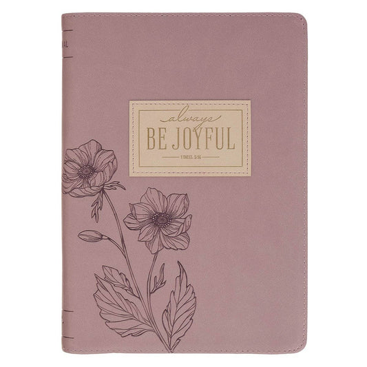 Christian Art Gifts - Journal Classic Zip Dusty Mauve Be Joyful 1 Thess. 5:16