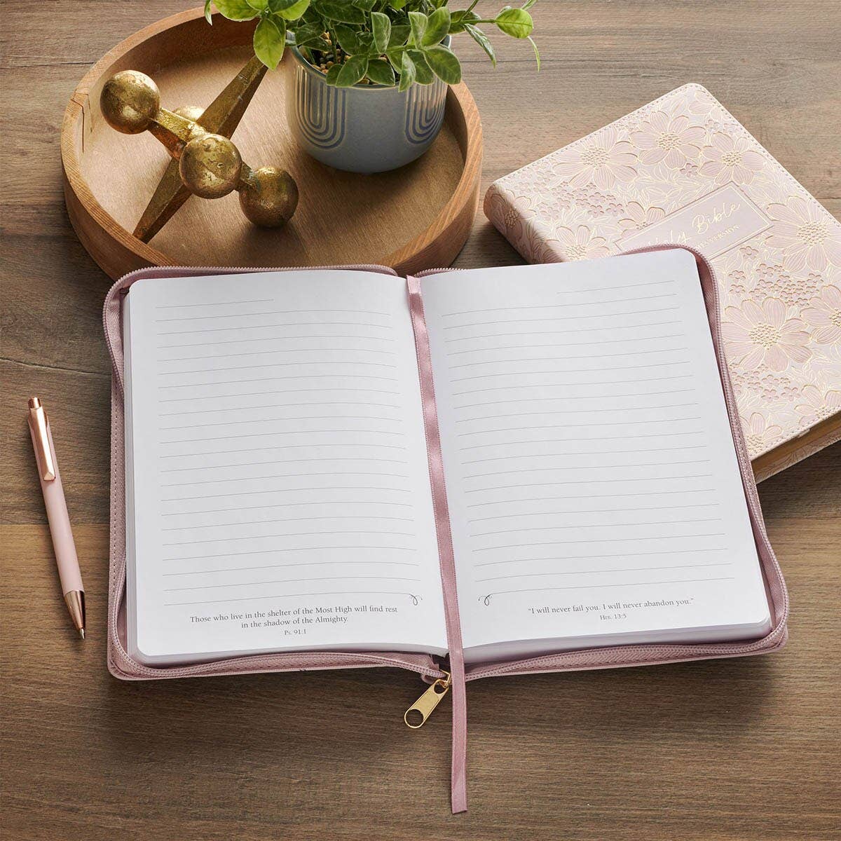 Christian Art Gifts - Journal Classic Zip Dusty Mauve Be Joyful 1 Thess. 5:16
