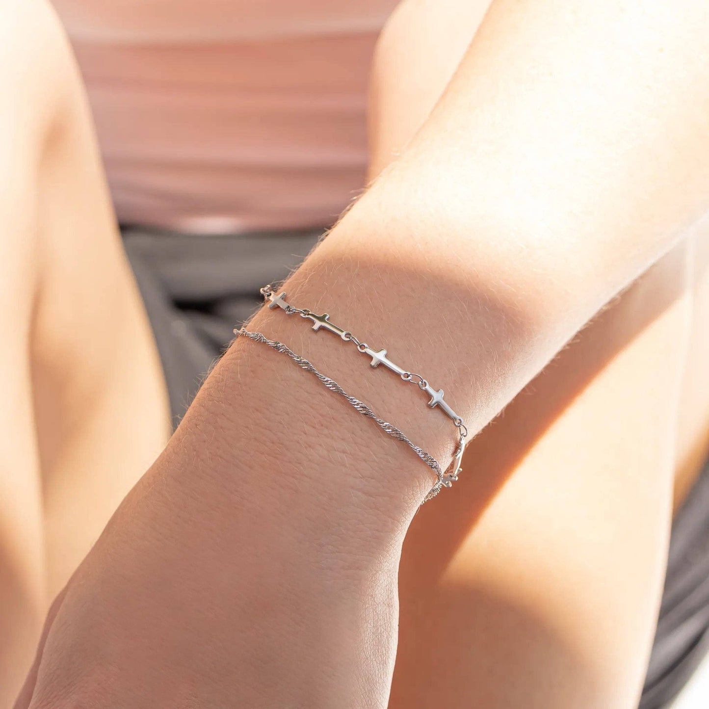 WJW - 18K Gold PVD Stainless Steel Cross Chain Bracelet