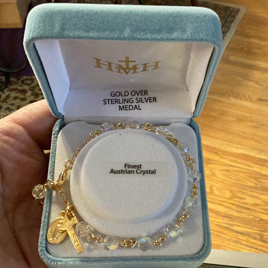 Round Crystal Rosary Bracelet in Gold Plate