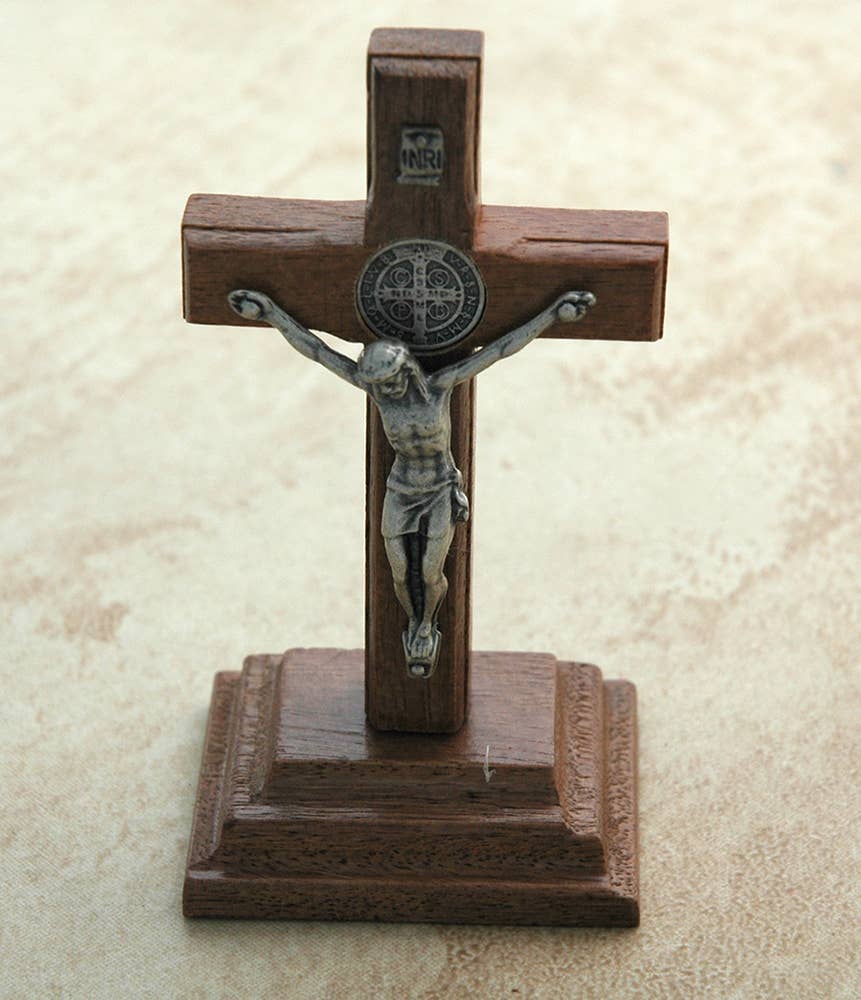 Contreras Designs - BA68411 - Silver Brazilian Benedict Wood Crucifix with Stand