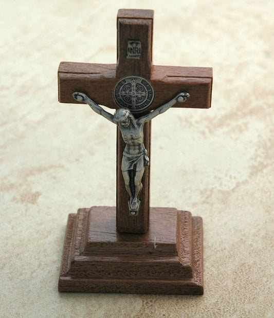 Contreras Designs - BA68411 - Silver Brazilian Benedict Wood Crucifix with Stand