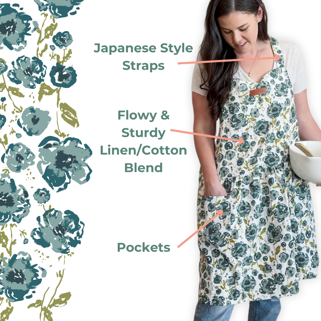 The Little Rose Shop - Blue Floral Catholic Christian Bible Scripture Apron