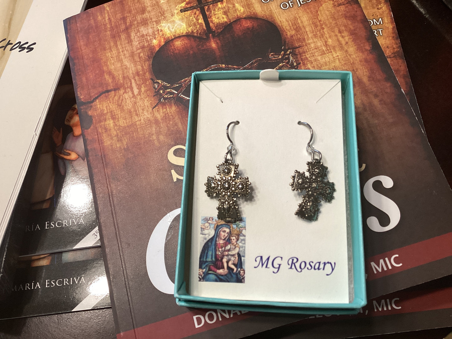 White Bronze Cross Earrings