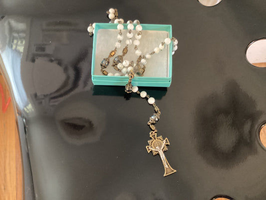 Howlite and Hematite Bronze Rosary