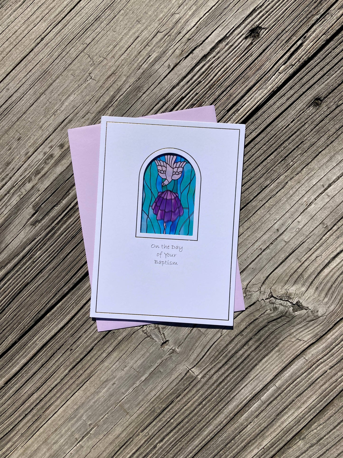 Bright Greetings - Baptism Holy Spirit suncatcher greeting card 5x7, religious