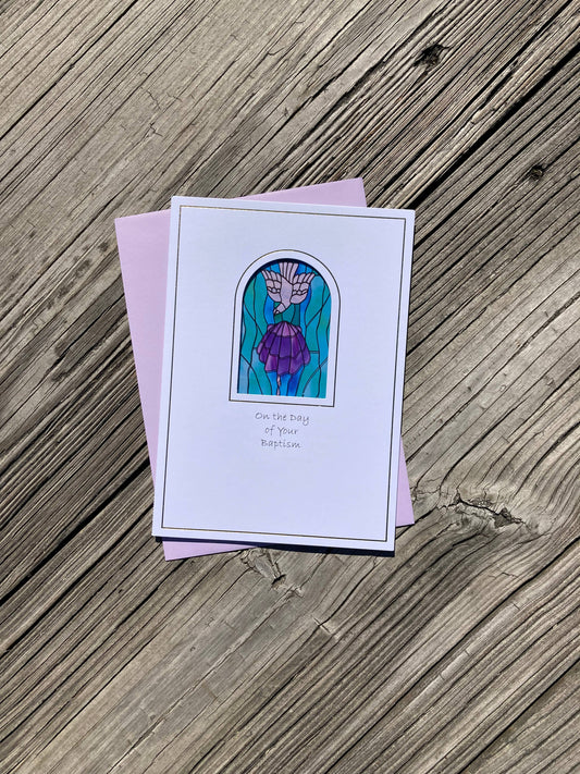 Bright Greetings - Baptism Holy Spirit suncatcher greeting card 5x7, religious