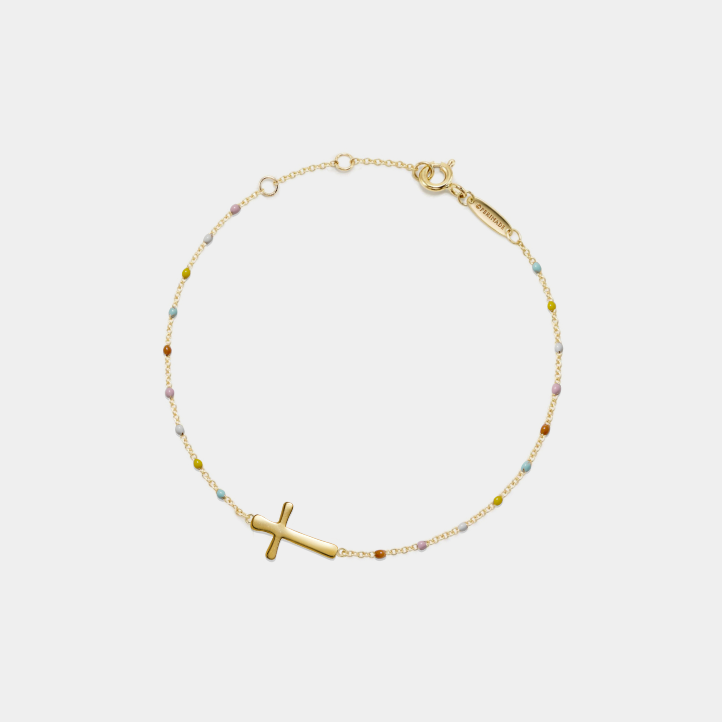 Dainty Boho Color Bead Cross Bracelet in Gold over 925 Sterling Silver