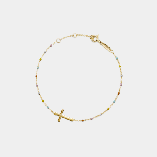 Dainty Boho Color Bead Cross Bracelet in Gold over 925 Sterling Silver