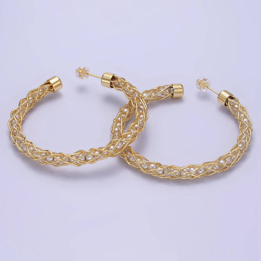 Aim Eternal - 14K Gold Filled 50mm Pearl Wire Intertwined C-Shaped Earring