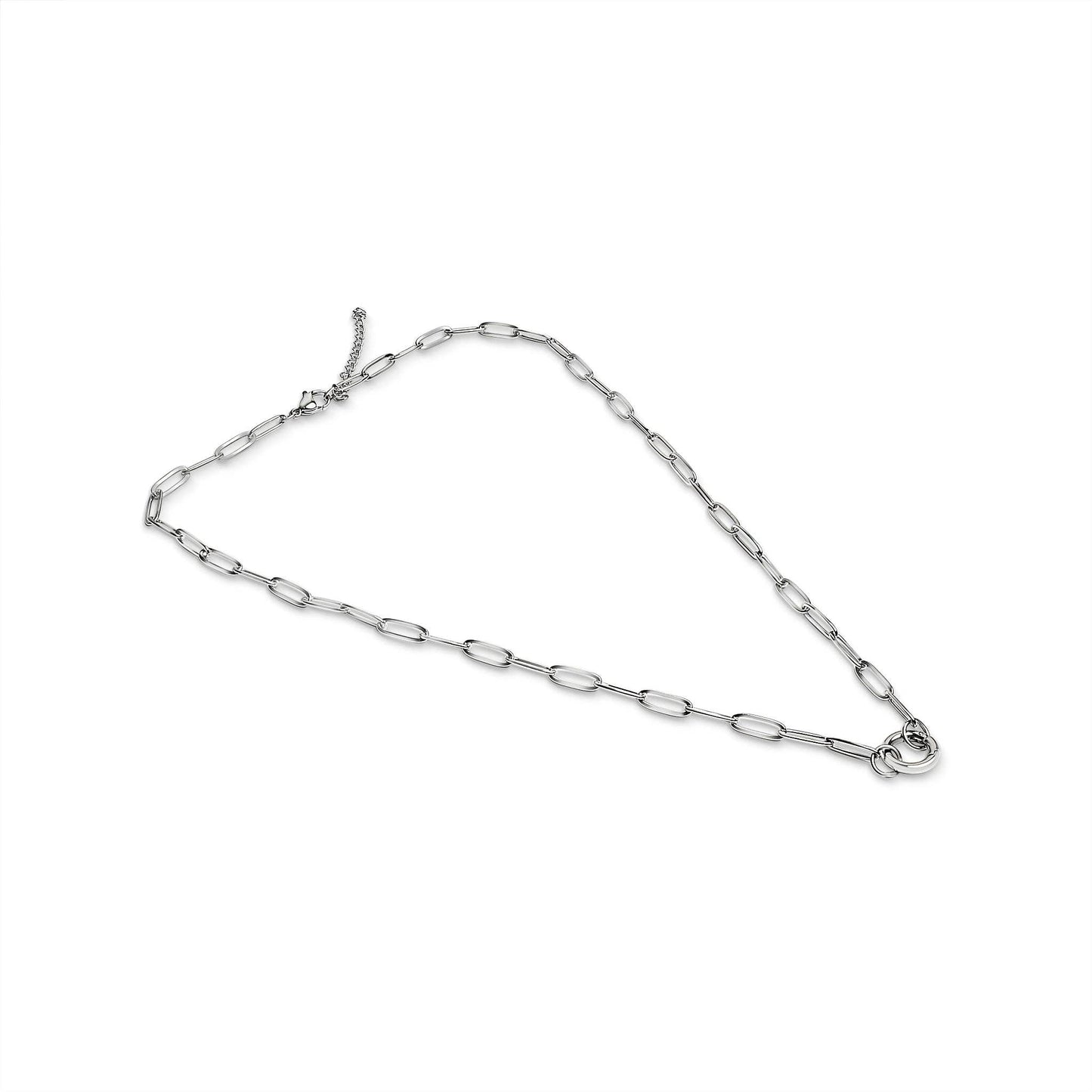 Stainless Steel Paperclip Carabiner Charm Holder Necklace With Pearl and Amen Charm.