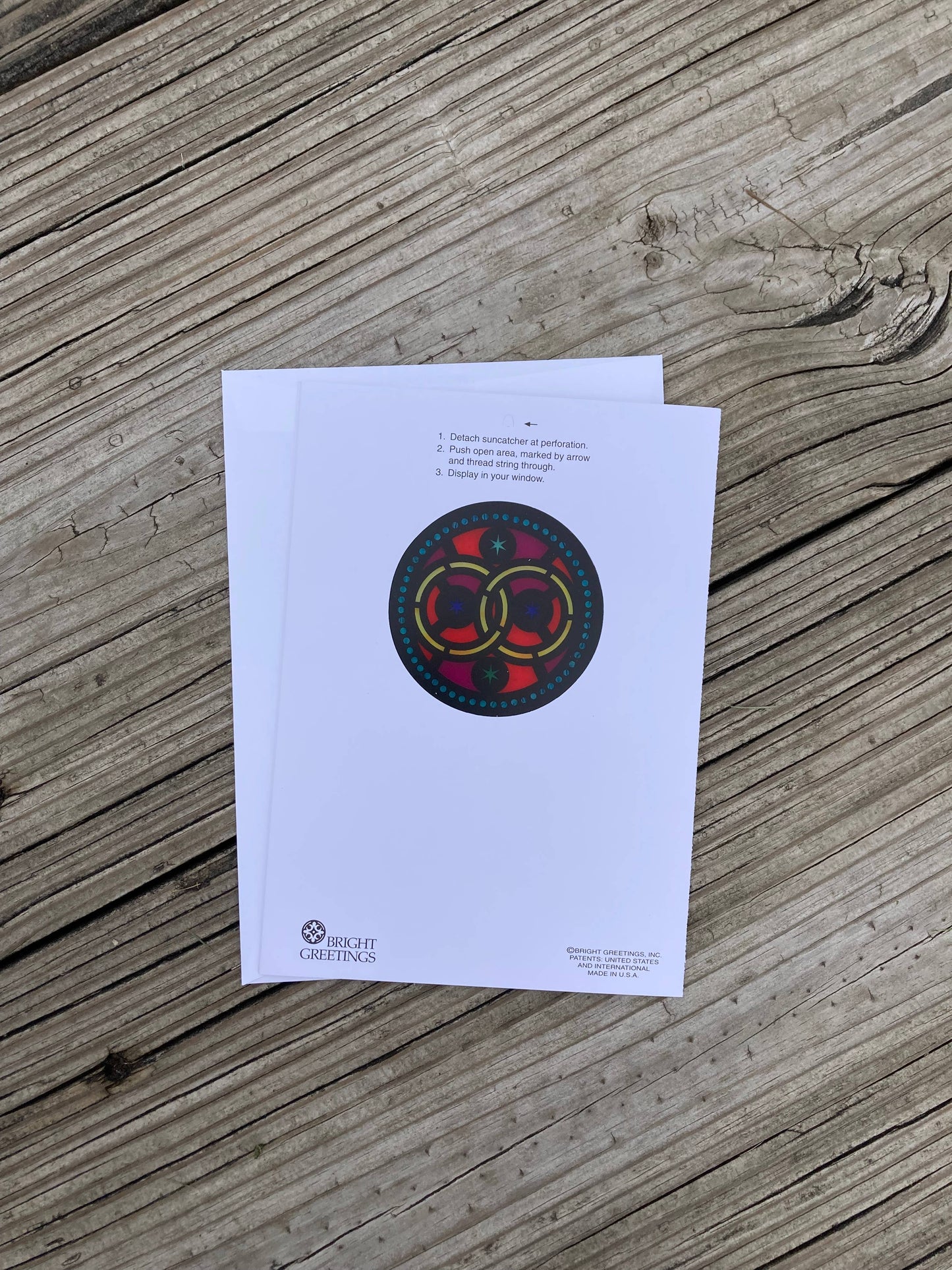 Bright Greetings - Anniversary stained glass Rings sun-catcher card