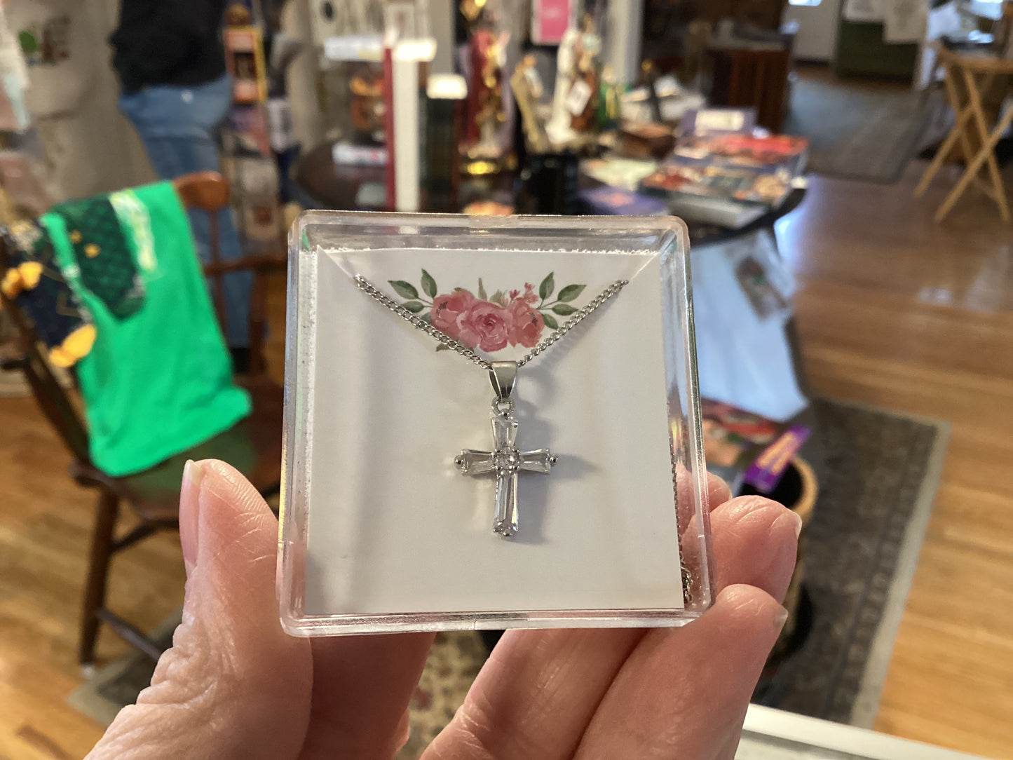 Silver Crystal cross pendant