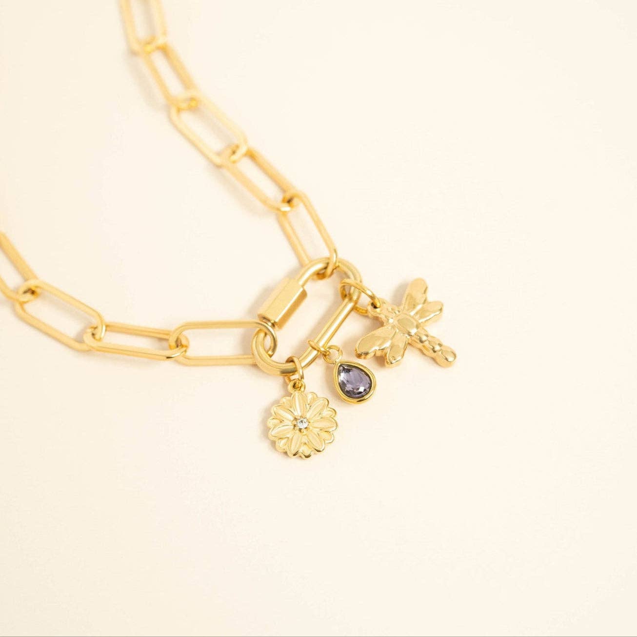 WJW - 18K Gold PVD Teardrop Birthstone Charm