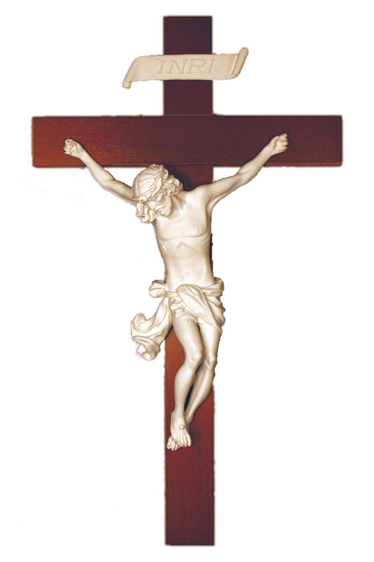 Goldscheider of Vienna - Crucifix in White Alabaster on a Wood Cross 14"
