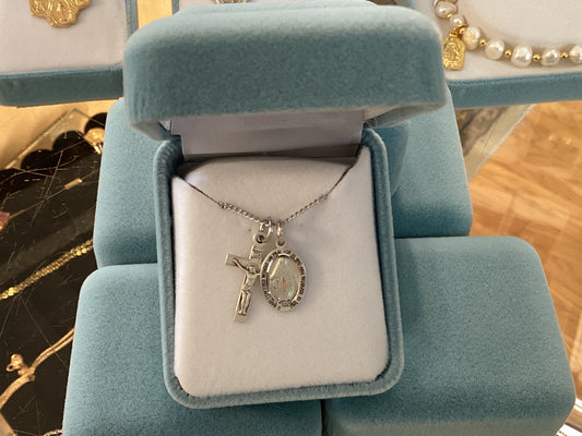 Sterling Silver Crucifix with Miraculous Medal