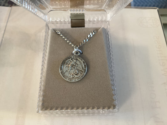 Pewter St Michael Round on 24” Chain