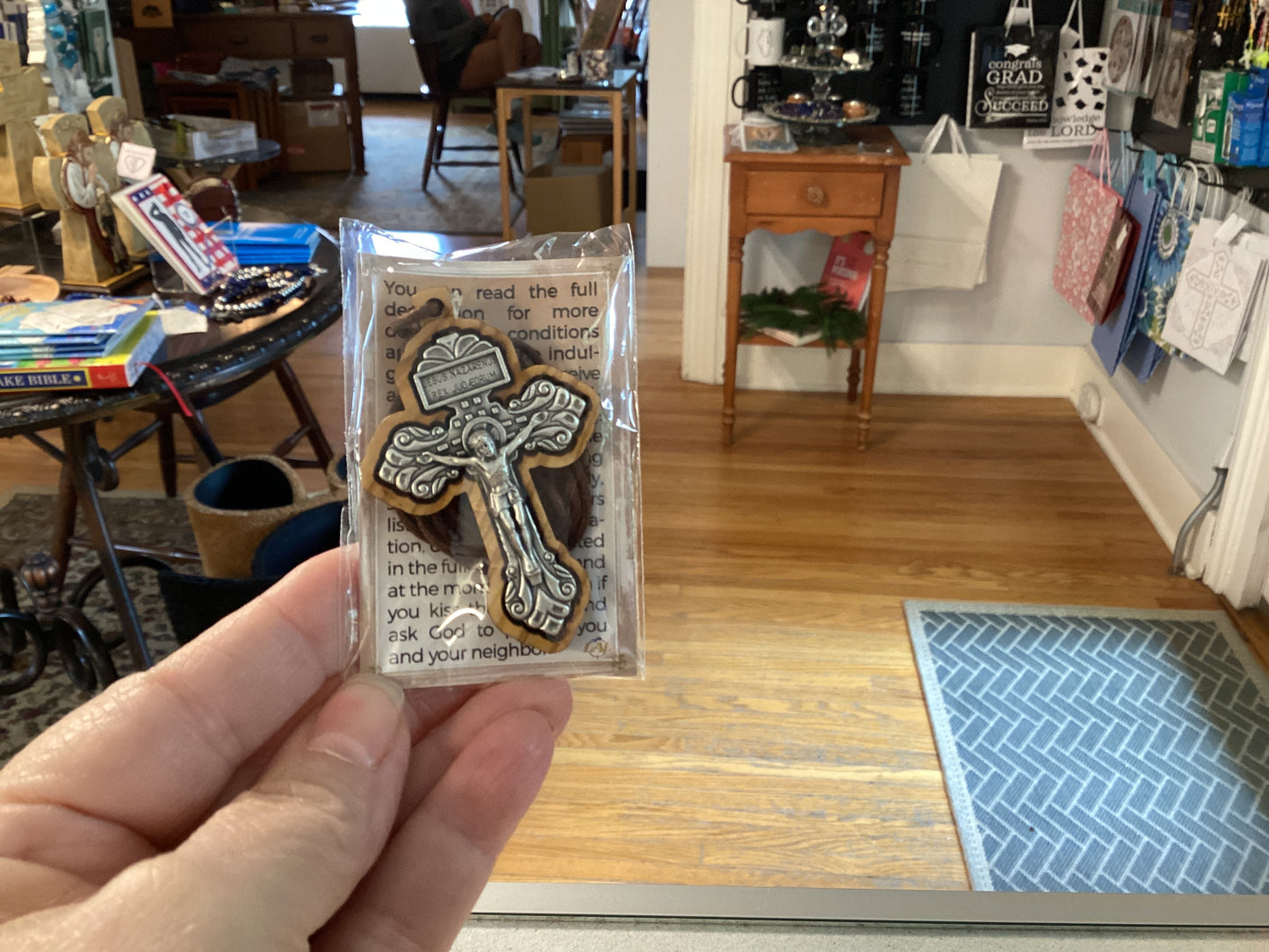 Olive Wood Pardon Crucifix Corded Necklace