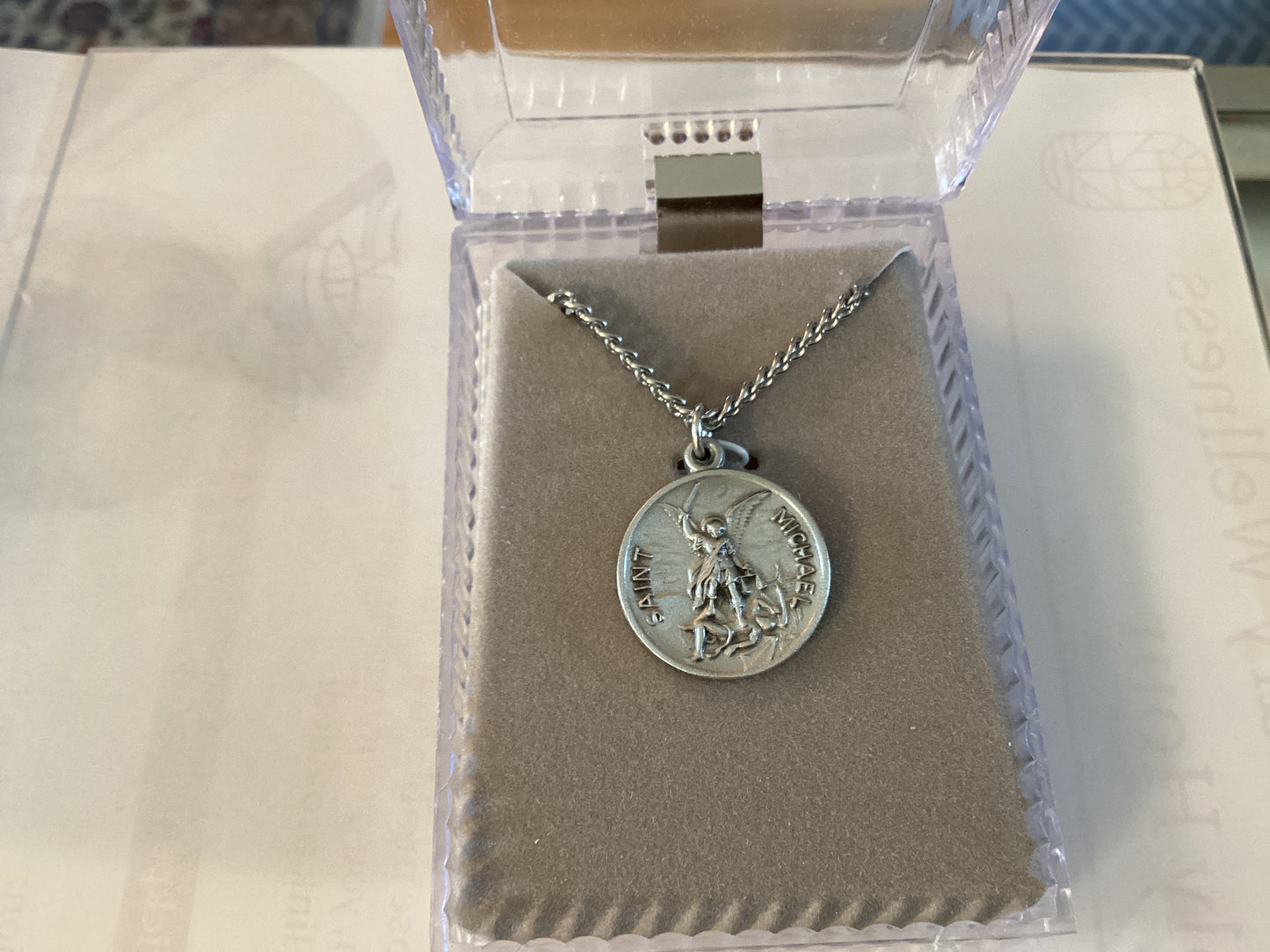 Pewter St Michael Round on 24” Chain