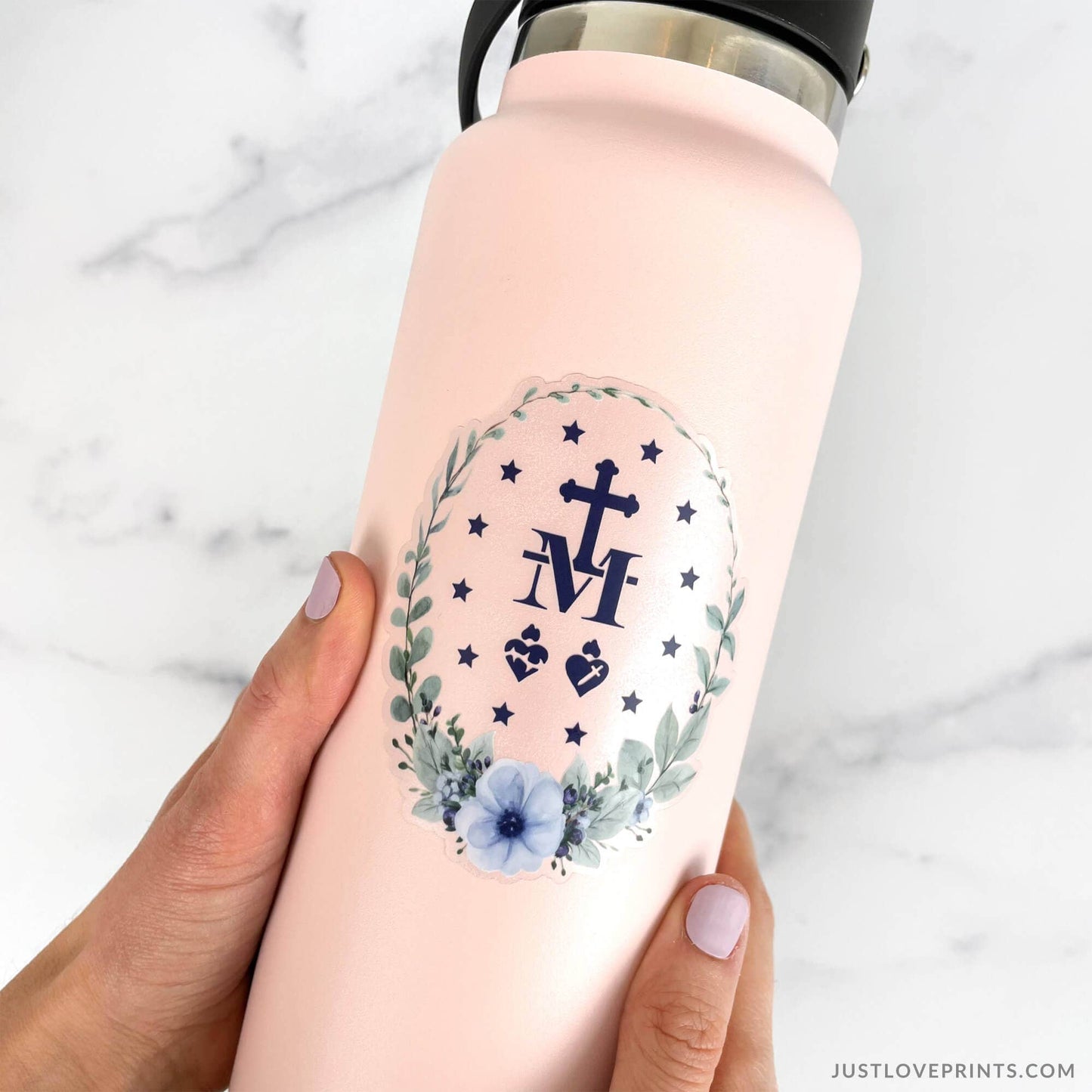 Just Love Prints - Floral Border Miraculous Medal Vinyl Sticker