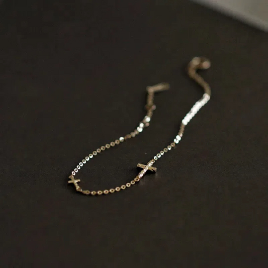 Minimalist Double Cross Bracelet in 925 Sterling Silver