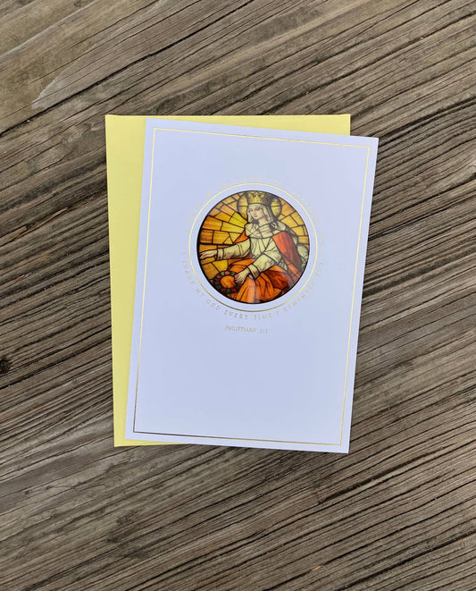 Bright Greetings - The Blessed Mother sun-catcher Catholic greeting card