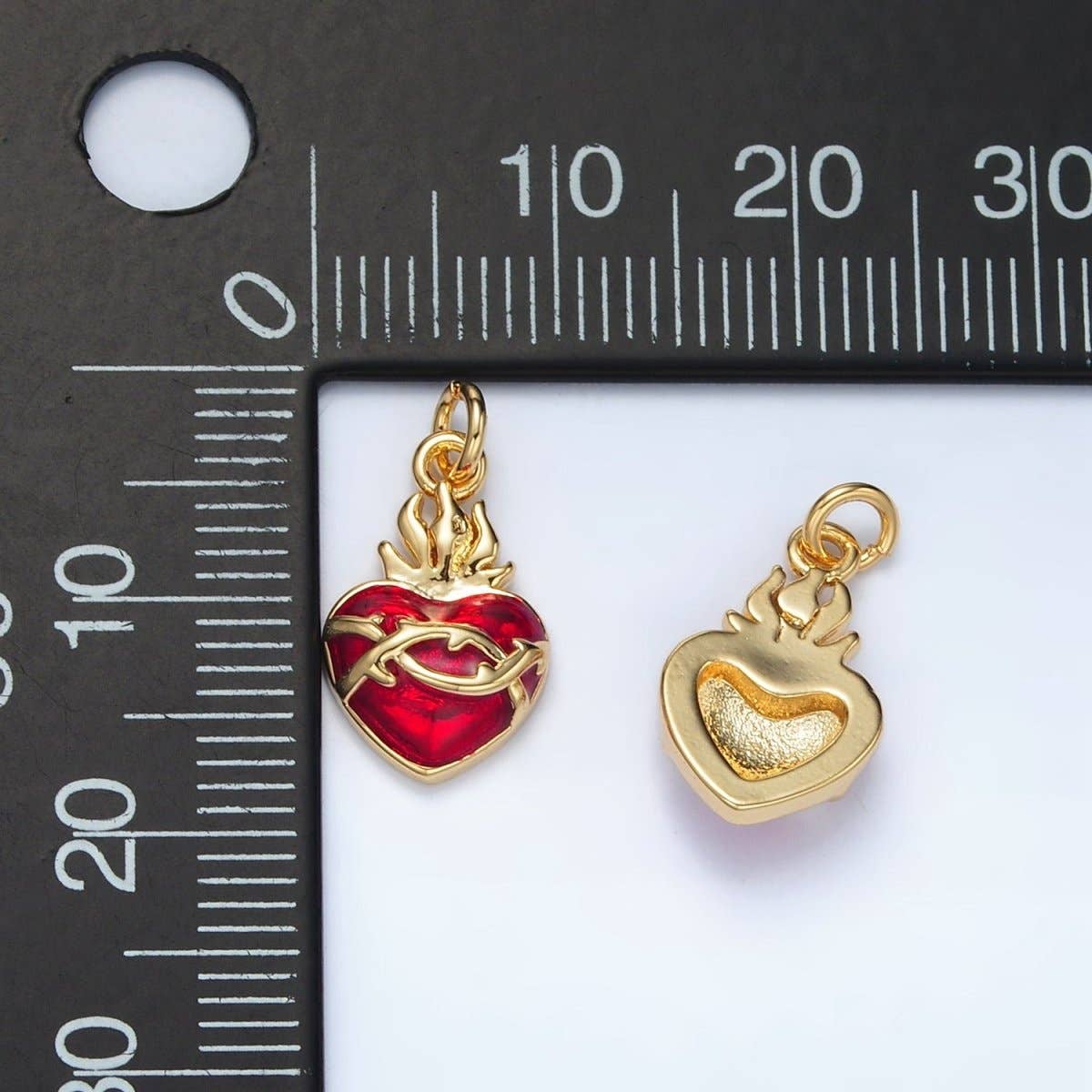 Aim Eternal - 24K Gold Filled Red Flamed Sacred Heart Mini Religious Charm | M654