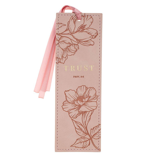 Christian Art Gifts - Bookmark Faux Leather Pink Trust Prov. 3:5