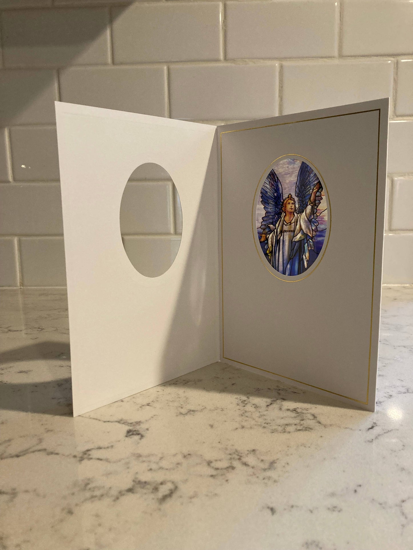 Bright Greetings - Angel of Peace Tiffany sun-catcher greeting card