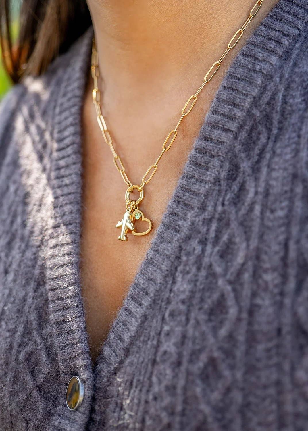 Stainless Steel Paperclip Carabiner Charm Holder Necklace With Pearl and Amen Charm.