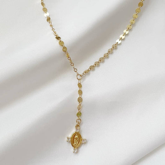 Luxe Camila Religious Cross Lariat Necklace Gold Filled