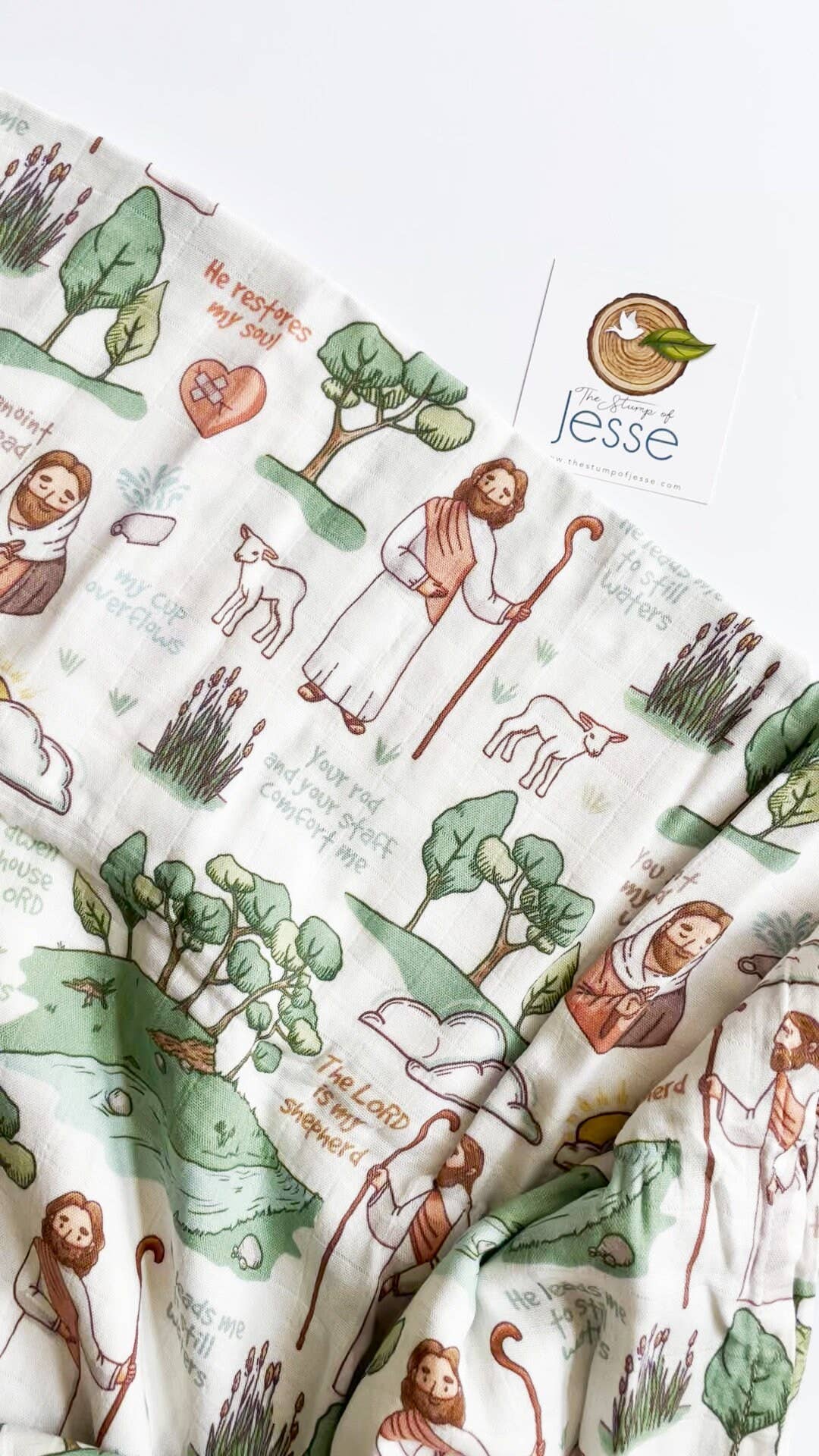 The Stump of Jesse - The Good Shepherd Muslin Deluxe Swaddle I Catholic Gift