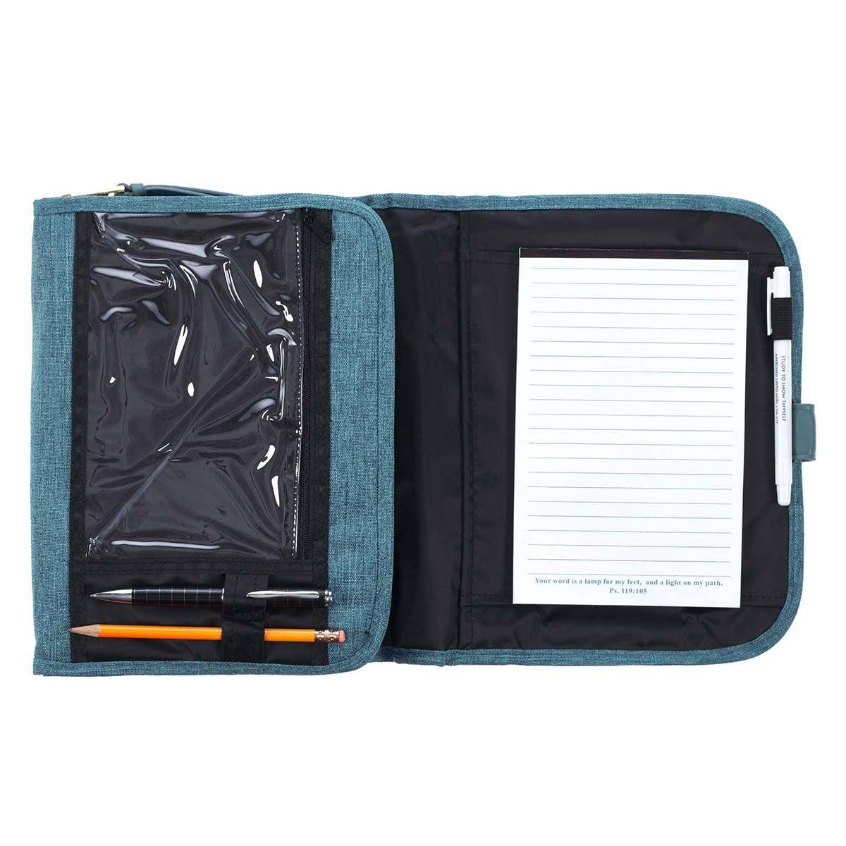 Christian Art Gifts - Bible Cover Organizer Tri-fold Teal Faith Badge