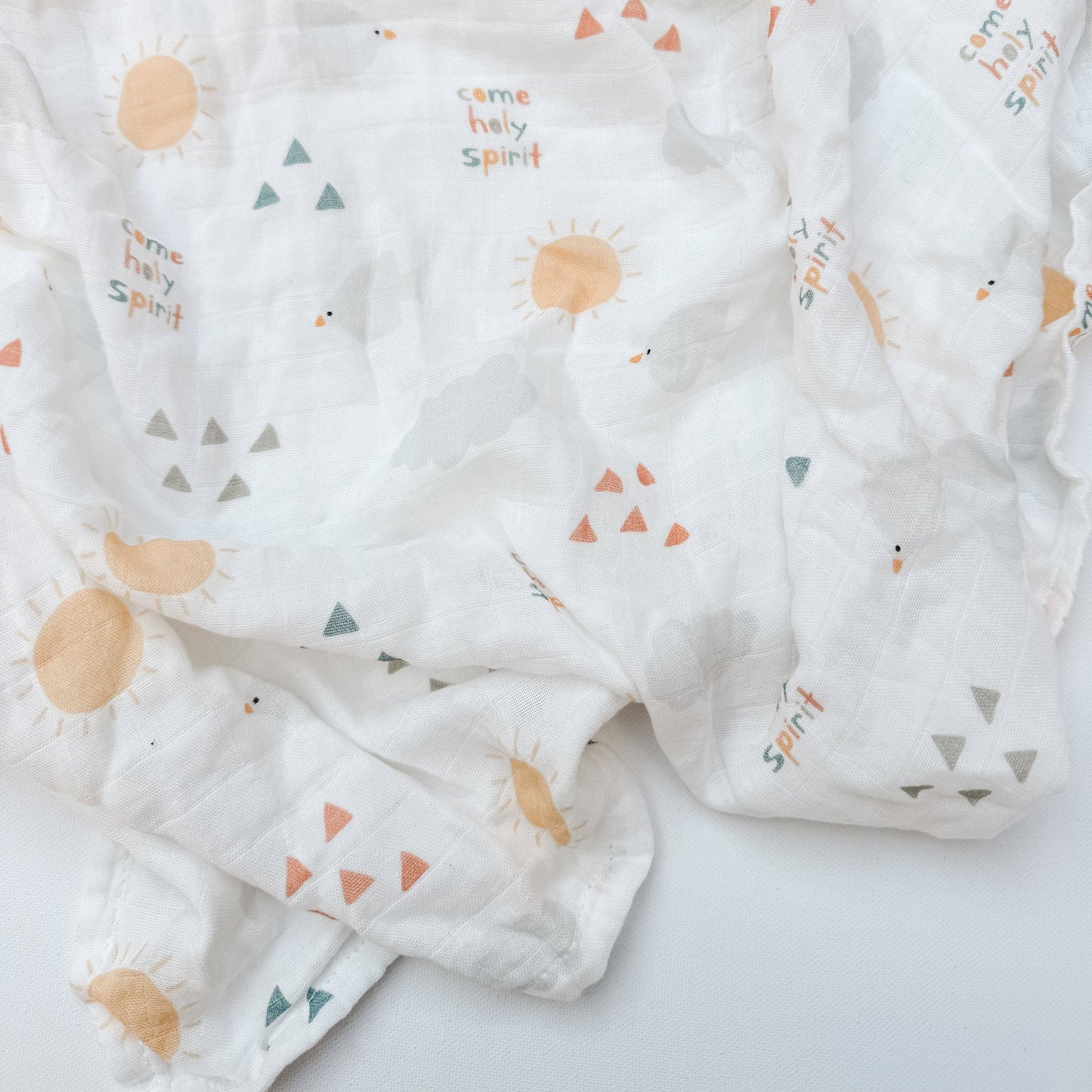 The Little Rose Shop - Come Holy Spirit - Catholic Baby Muslin Blanket Swaddle