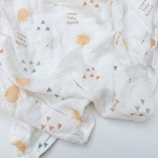 The Little Rose Shop - Come Holy Spirit - Catholic Baby Muslin Blanket Swaddle