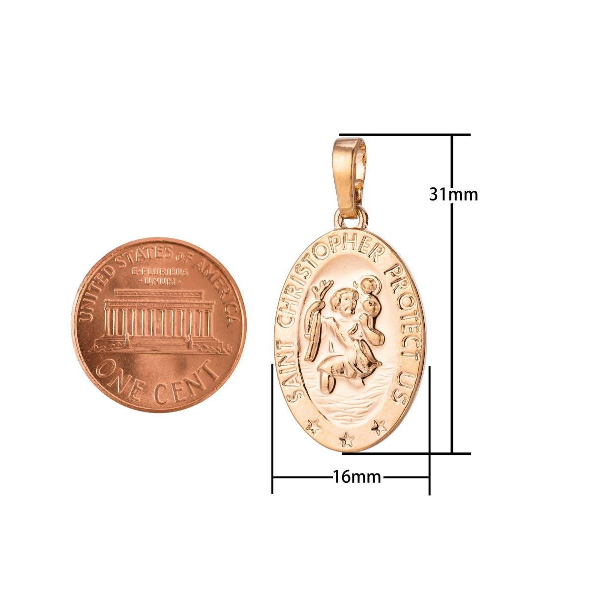 Aim Eternal - 18K Gold Filled Saint Christopher PENDANT, Dainty Protection Charm, Gold Medallion Pendant, Traveling Saint Charm, Traveler's Necklace H-858