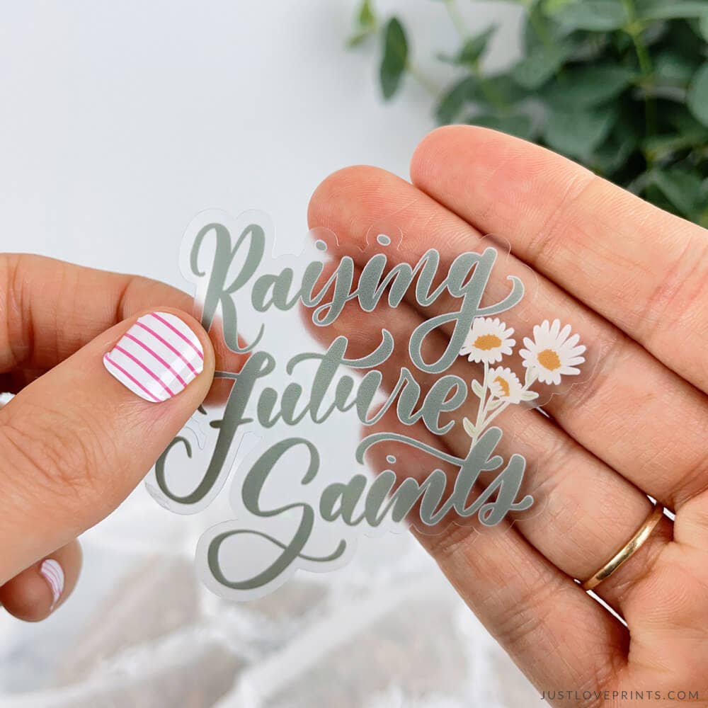 Just Love Prints - Catholic Stickers & Gifts - Raising Future Saints Vinyl Sticker