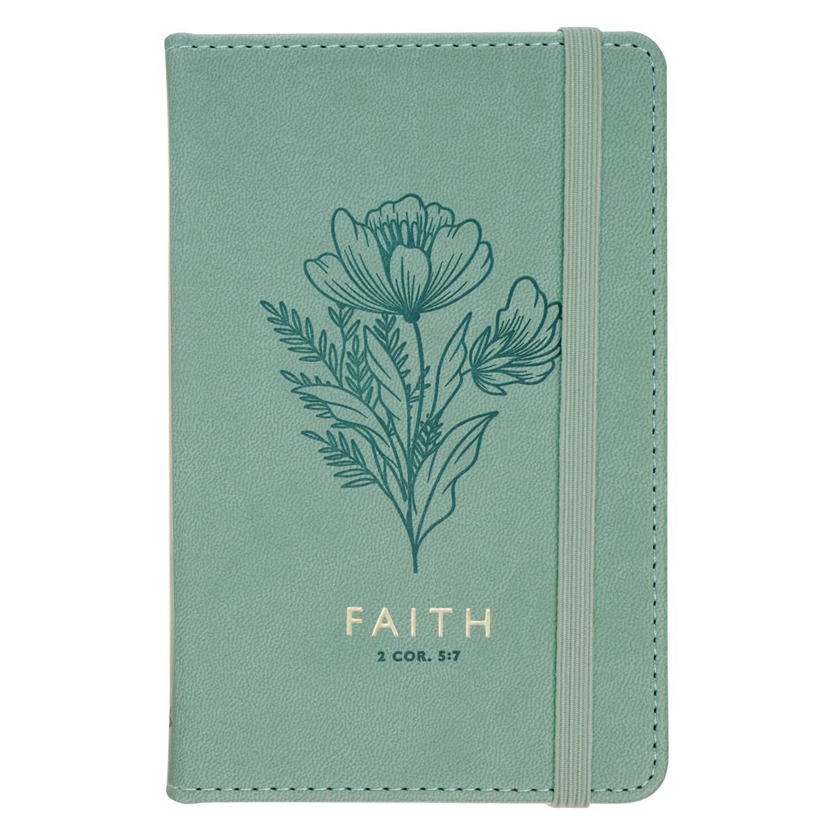 Christian Art Gifts - Small Notebook with Elastic Closure Faux Green Faith