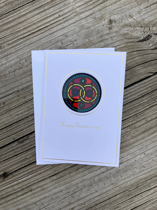 Bright Greetings - Anniversary stained glass Rings sun-catcher card