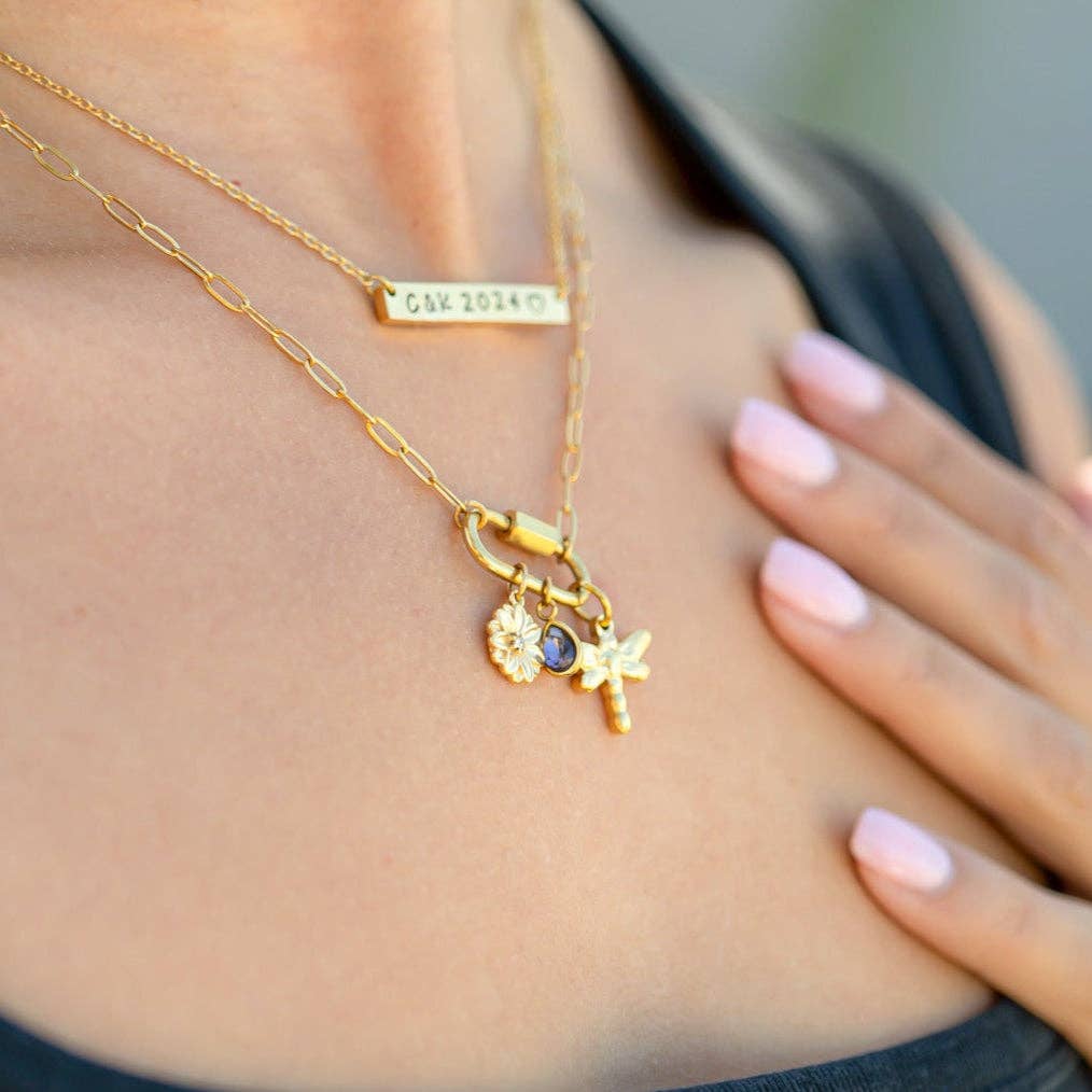 WJW - 18K Gold PVD Teardrop Birthstone Charm