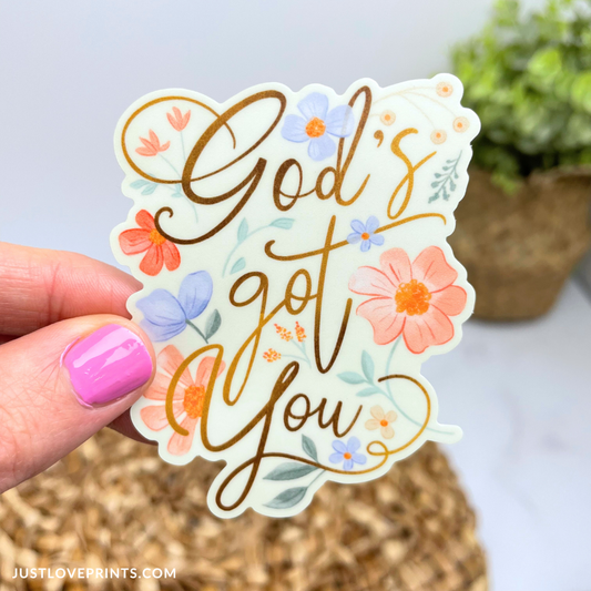 Just Love Prints - Catholic Stickers & Gifts - God's Got You Vinyl Sticker