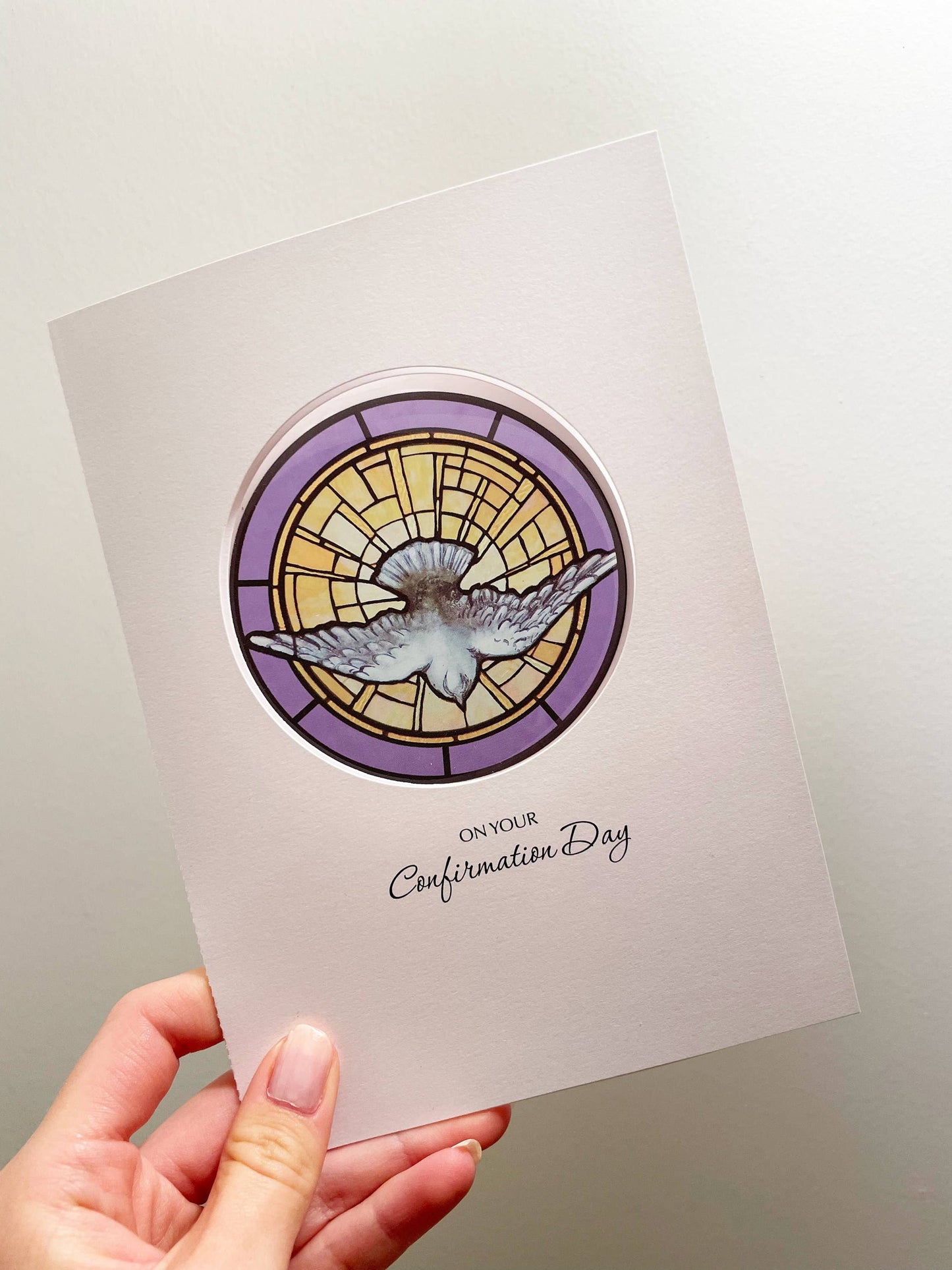 Bright Greetings - Confirmation Tiffany Holy Spirit sun-catcher card