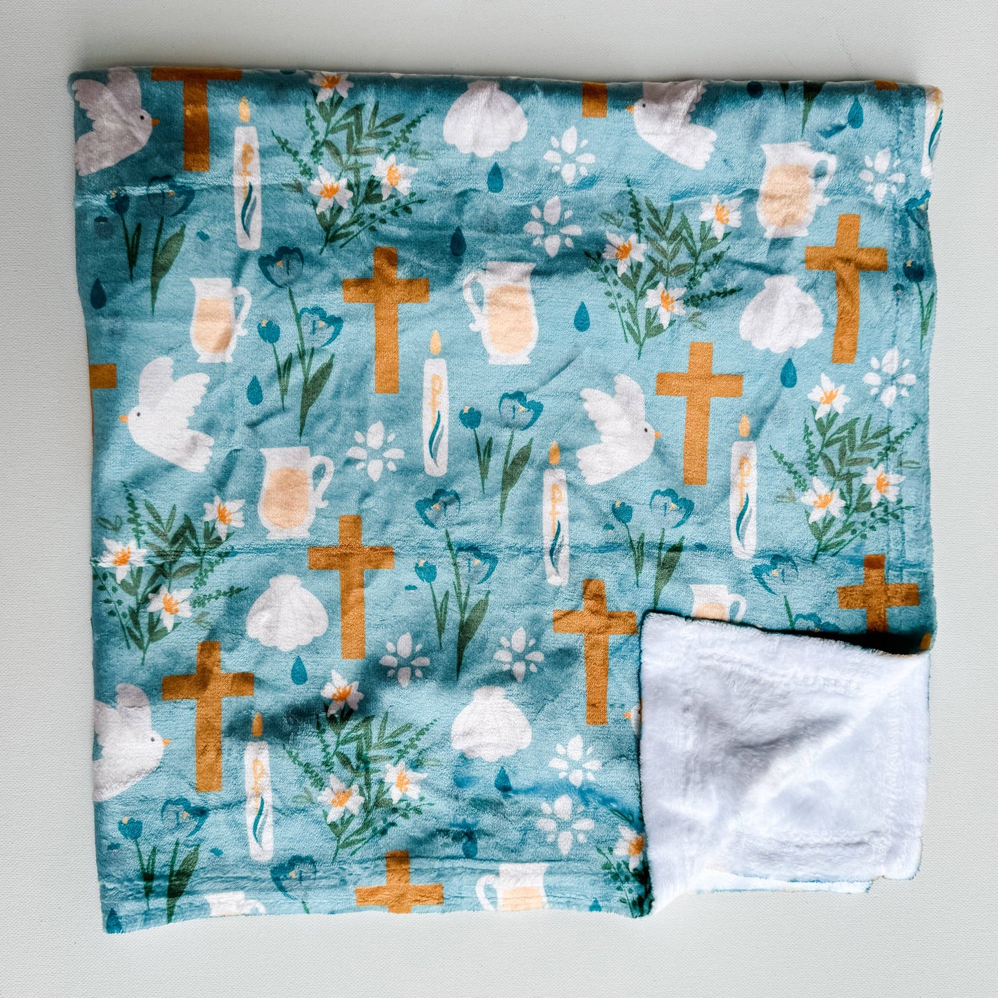 The Little Rose Shop - Baptism Sacramentals Baby Minky Blanket