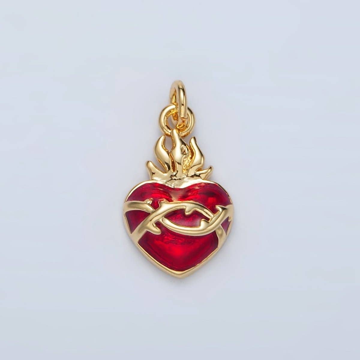 Aim Eternal - 24K Gold Filled Red Flamed Sacred Heart Mini Religious Charm | M654