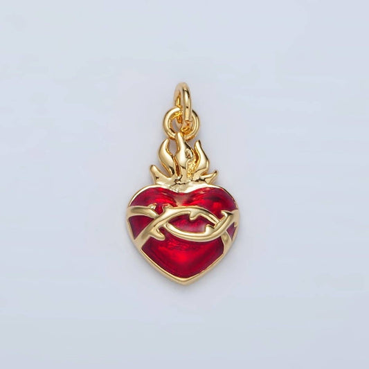 Aim Eternal - 24K Gold Filled Red Flamed Sacred Heart Mini Religious Charm | M654