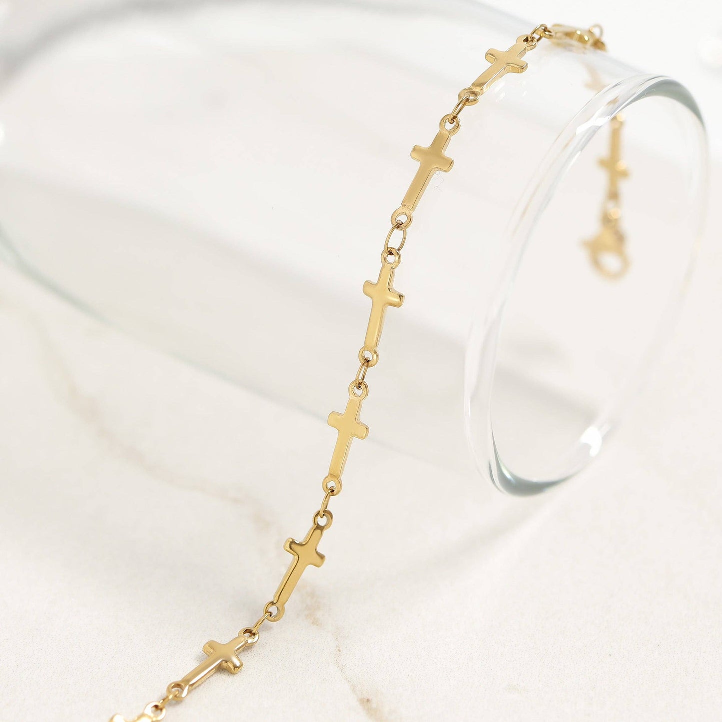 WJW - 18K Gold PVD Stainless Steel Cross Chain Bracelet