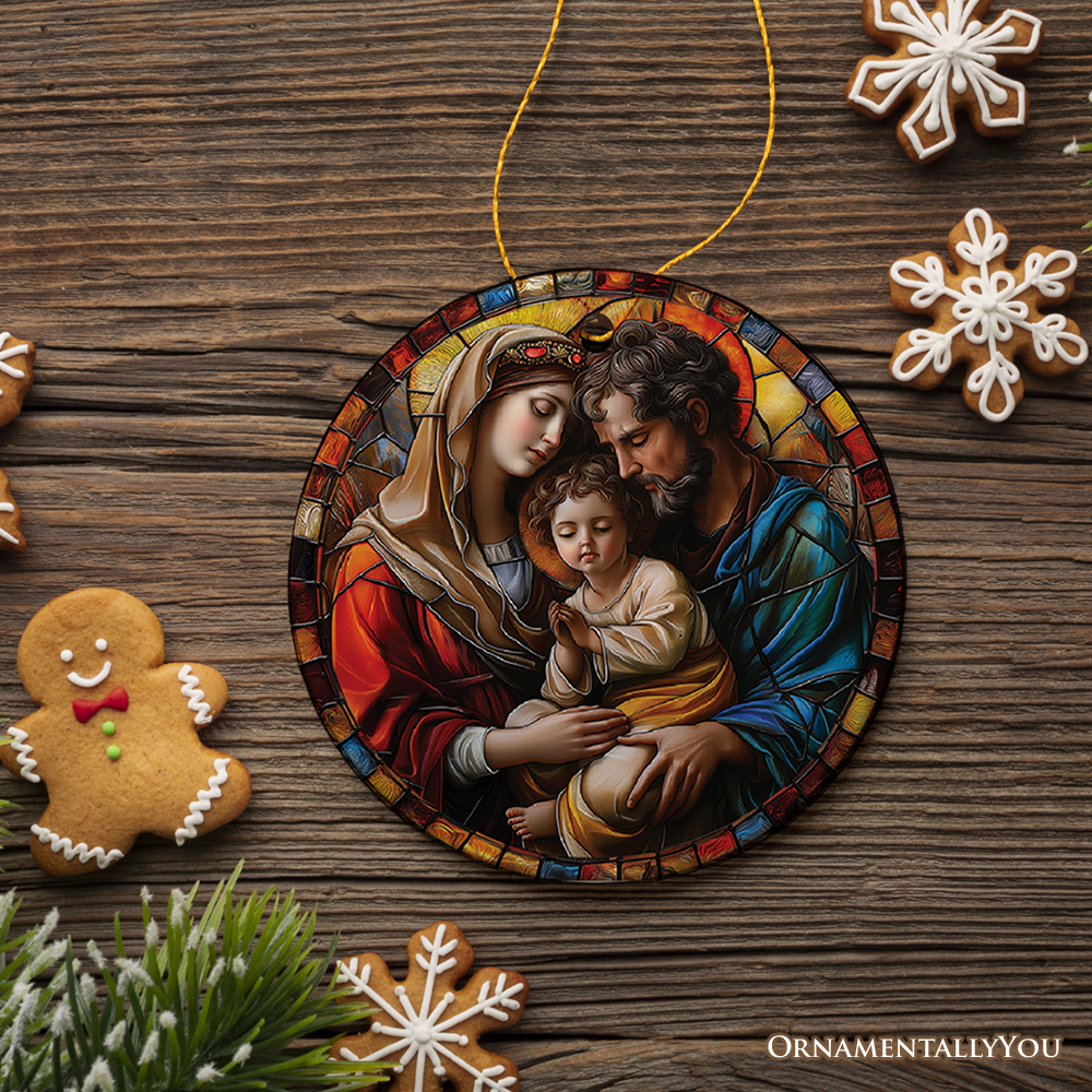 OrnamentallyYou - The Holy Embrace Stained Glass Themed Ceramic Ornament