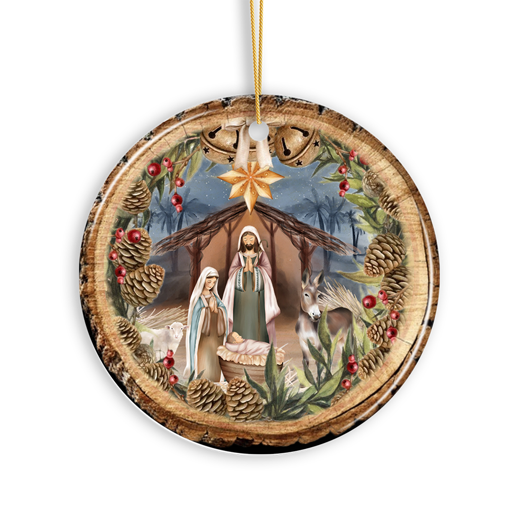 OrnamentallyYou - Rustic Nativity Birth of Christ Scene Ornament, Christianity